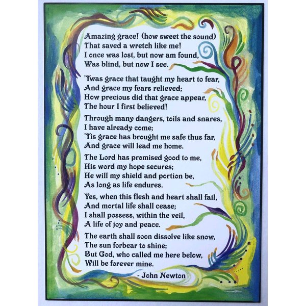 Amazing Grace 5x7 John Newton lyrics poster - Heartful Art by Raphaella Vaisseau