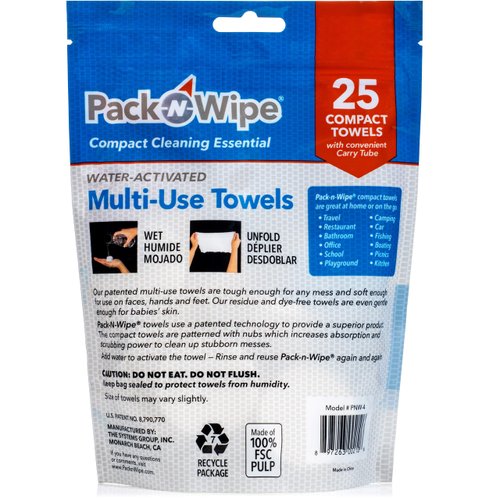 Pack-n-Wipe Compressed Disposable Towels - Soft, Durable, Reusable - Travel, Home, Outdoor Hand Towels - 8.5” x 11” - 25 Count (PNW-4)