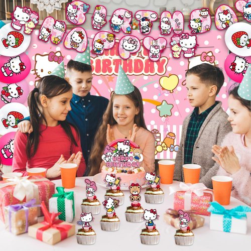 42Pcs Kitty Cat 42Pcs Kids birthday party supplies Pack Set Include Banner,Caklefor Kitty Cat birthday party decoration