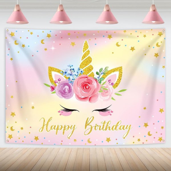 XYJolivian Unicorn Backdrop Happy Birthday Party Decorations for Girls Princess Children's Birthday Party Decorations Studio Props 6x3.6FT