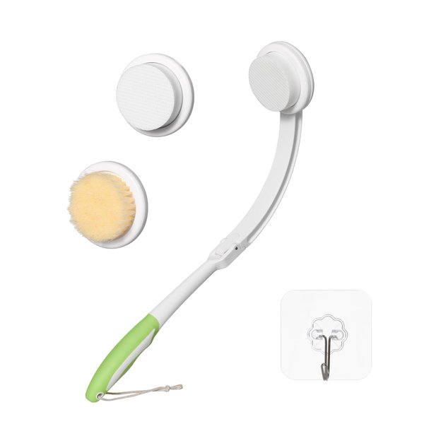 Fanwer 3 in 1 Lotion Applicator for Back & Back Bath Brush for Shower for Men and Women, 18.9in Back Scrubber for Shower,Shower Body Brush, Sunscreen Applicator with Curved Long Handle for Elderly