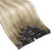 Sunny Clip in Hair Extensions Human Hair Ash Blonde Ombre Sunkissed Blonde Clip in Human Hair Extensions Double Weft Ombre Human Hair Clip in Extensions 7Pcs 120G 14inch