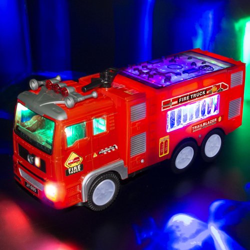 Toy Fire Truck & Garbage Truck & Container Truck Toys for Toddler 1 2 3 4 5 6 Years Christmas Birthday Gifts, Trucks Car Toys with 4D Lights & Sounds- Battery Operated Automatic Bump & Go Fire Truck