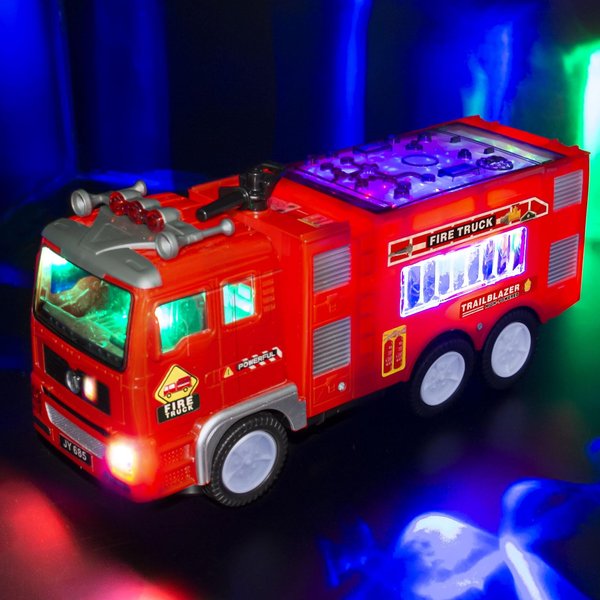 Toy Fire Truck & Garbage Truck & Container Truck Toys for Toddler 1 2 3 4 5 6 Years Christmas Birthday Gifts, Trucks Car Toys with 4D Lights & Sounds- Battery Operated Automatic Bump & Go Fire Truck