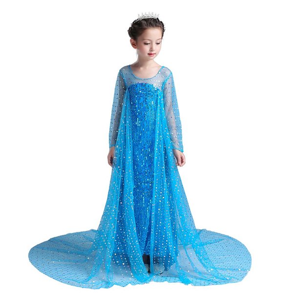 Dressy Daisy Girls' Ice Princess Costumes Halloween Fancy Party Sequin Dress with Train Long Sleeve Size 3T - 4T Blue