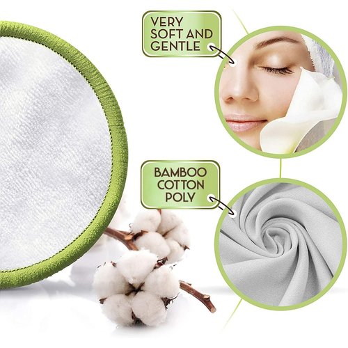 Greenzla Reusable Makeup Remover Pads (20 Pack) with a Washable Laundry Bag and Round Box for Storage, Reusable Bamboo Cotton Rounds for All Skin Types, Eco-Friendly Reusable Bamboo Cotton Pads