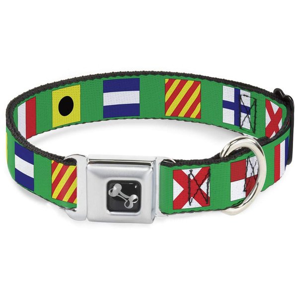 Dog Collar Seatbelt Buckle Nautical Flags Green Multi Color 18 to 32 Inches 1.5 Inch Wide