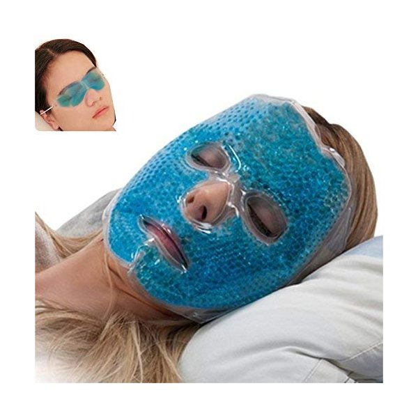 Full Face Gel Mask + Bonus: Eye pad, Hot & Cold Therapy Set |Spa Compress Thermopearl Treatment, Stress Relief, Treats Puffy Eyes, Dark Circles, Acne, Bags |Women Men Gift for Birthday or Anniversary