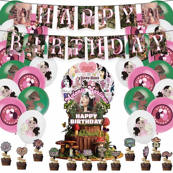 Fantasy Singer Birthday Party Supplies, Party Supply Set Includes Happy Birthcday Banner, 50 Pcs Stickers, 1 Cake Topper,12 Cupcake Toppers, 24 Balloons for Party Decorations