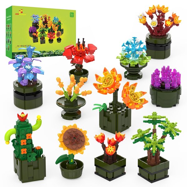 JMBricklayer Flowers Succulents Building Sets for Adults 10001, 12 Pack Tiny Plants Botanical Collection Display for Room Decor, Bonsai Flowers Building Blocks Gifts for Women Girls, Cute Succulents