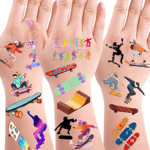 Oringaga 300 Pieces Skateboard Party Temporary Tattoos Stickers for Kids - Sport Birthday Baby Shower Party Supplies Goodie Bag Stuffers Favors Prize Motivational Stickers(24 Sheets)