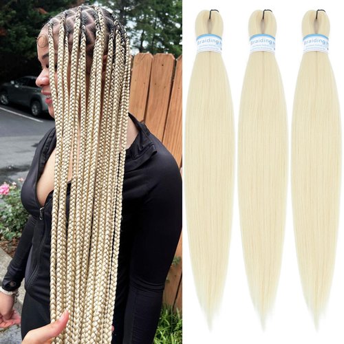 Berracy Braiding Hair Pre Stretched for Women Box Braids Synthetic Hair Extensions Jumbo Yaki Texture Hot Water Setting Natural Braid Girls Blonde 613 (20inch 3Packs)