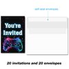 Soiceu Video Game Birthday Invitations Neon Glow Boy Gamer Game On Party Invites with Envelopes Set of 20