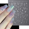 Moon Star Nail Stickers- 8Sheets Metallic Nail Art Stickers 3D Self-Adhesive Shiny Laser Stars Nail Supplies Gold Silver Nail Designs Stickers Sun Stars Moon Nail Decals for Women DIY Nail Decorations