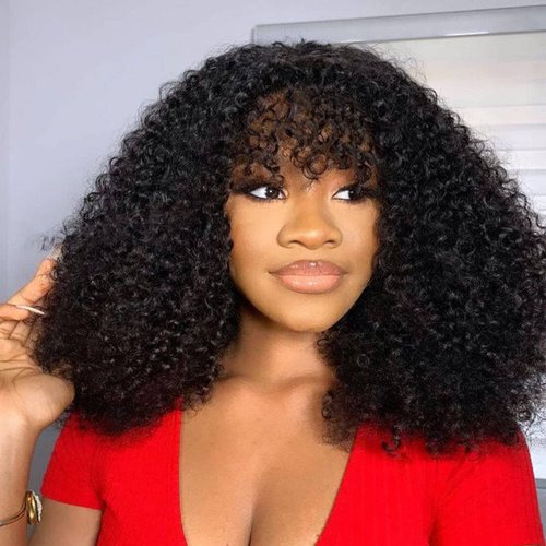 meiliprotea Curly Wigs for Black Women Human Hair Curly Wig with Bangs Wear and Go Glueless Wig Human Hair 250% Density Curly Hair Wig Human Hair Wigs for Black Women