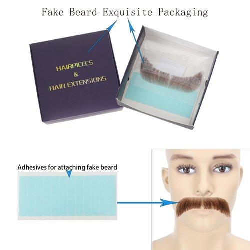 VIJIGIA ZOOCOOL Human Hair Full Hand Tied Realistic Fake Mustache Brown Human Hair Jack Sparrow Fake Beard Fake Goatee Costume Beard Fake Facial Hair Lace Beard for Women Hallow