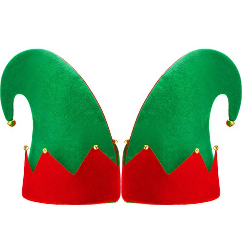 SATINIOR 2 Packs Christmas Elf Felt Hat Santa Elf Hats Jingle Bells Xmas for Kids Adults Holiday Theme Photos Props Christmas Party