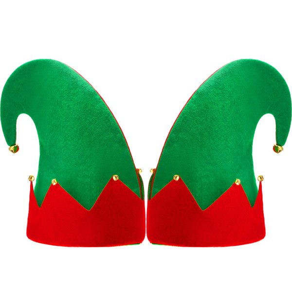 SATINIOR 2 Packs Christmas Elf Felt Hat Santa Elf Hats Jingle Bells Xmas for Kids Adults Holiday Theme Photos Props Christmas Party