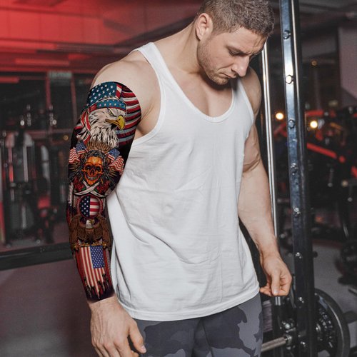 Independence Day Temporary Tattoo, 4th of July Sleeve Tattoo American Flag Fake Tattoos USA Flag, Memorial Day Full arm temporary tattoos, Red White and Blue Party Supplies