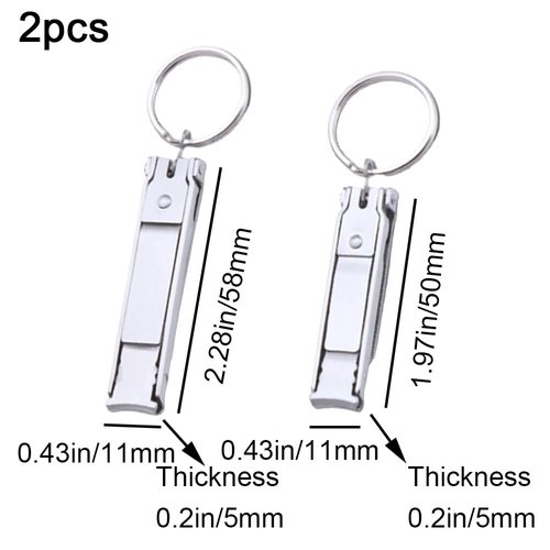 2 Pcs Multi Nail Clipper Ultra-Thin Portable Nail Cutter with Key Ring and Nail File Stainless Steel Foldable Manicure Set for Traveling, Home, Office