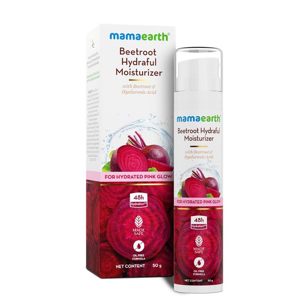 MAMAEARTH Beetroot Hydraful Face Moisturizer for Hydrated Pink Glow | Give Up to 48-Hour Hydration | Infused with Hyaluronic Acid | Oil-Free Formula | 1.76 Oz/50g