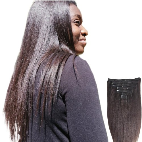Last 5 Years Raw Light Yaki Straight Clip in Hair Extensions Natural Brown Real Human Hair Clip Ins Extensions For Black Women 12 Inch Relaxed Straight Italian Yaki Hair 120g 7 Pieces (yaki 12in, Natural Brown)