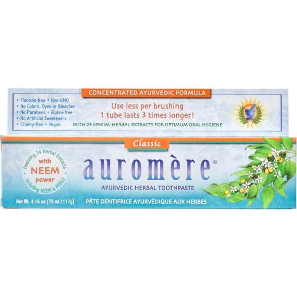 Auromere Ayurvedic Herbal Toothpaste, Classic Licorice - With Neem & Peelu, Natural Toothpaste, Non-GMO, Fluoride Free Toothpaste, Vegan, Cruelty-Free, Lasts 3x Longer than Regular Toothpaste - 6 Pack