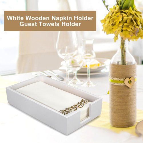 Guest Paper Towels Holder for Bathroom Flat Napkin Holder Tray White Wooden Napkin Holder Tray for Table Countertop Modern Napkin Holder Basket Kitchen Towel Dispenser Wood Napkin Holder Caddy