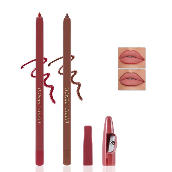 Apooliy Matte Lip Liner Pencil,Highly Pigmented Retractable Lip Crayon,All Day Wear Nude Lipstick with Sharpener,Waterproof Brown Lipliner