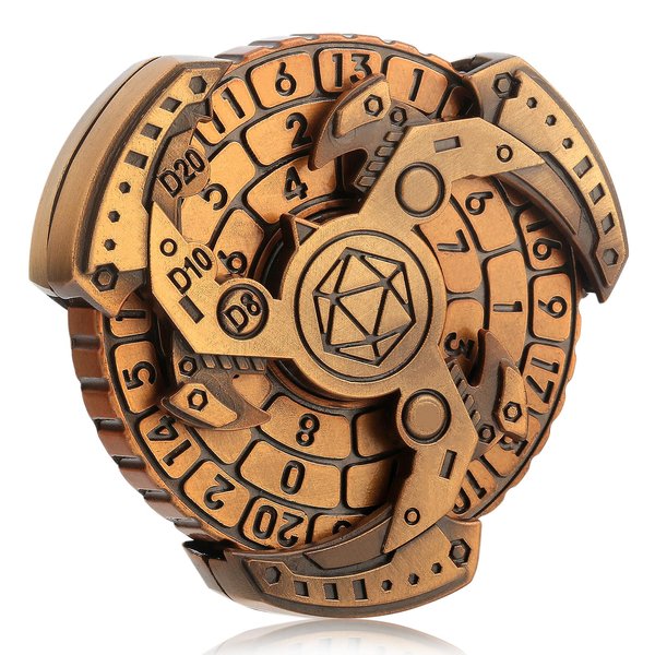 DNDND Metal Dice Roulette 7 in 1,All in 1 D&D Spinner Metal Dice with Gorgeous Gift Box for Dungeons and Dragon and Tabletop Game (Brass)