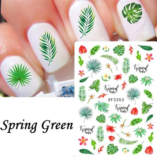 12 Sheets Summer Leaf Nail Art Stickers 3D Self-Adhesive Nail Decals Nail Art Supplies Palm Leaves Clover Nail Design for Women Manicure Nail Decorations Accessories