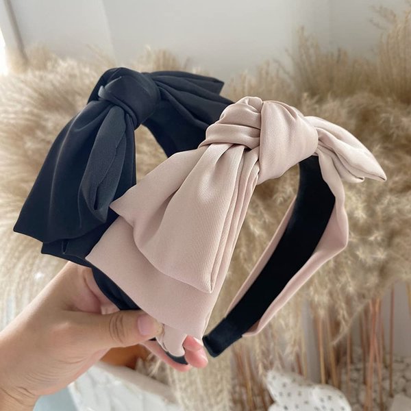 Wiwpar Knotted Bow Headbands for Women Wide Knot Hair Hoop Hair Bands Solid Bow Hair Accessories for Women Girls (Khaki)