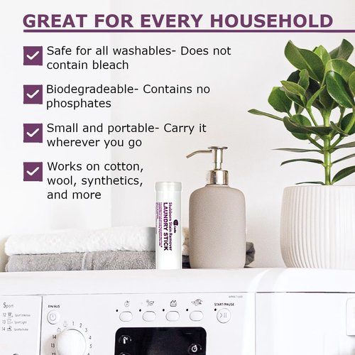 Laundry Stain Remover Stick – Pre Wash Spot Cleaner for Fabric Clothing on Cotton, Wool, Synthetics - Easy Removal of Grease, Blood, Coffee, Ink, Lipstick, Wine, Grass Soil | Clean On The Go (4 Pack)