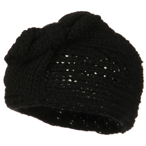 Button Closure Wide Knit Head Band - Black