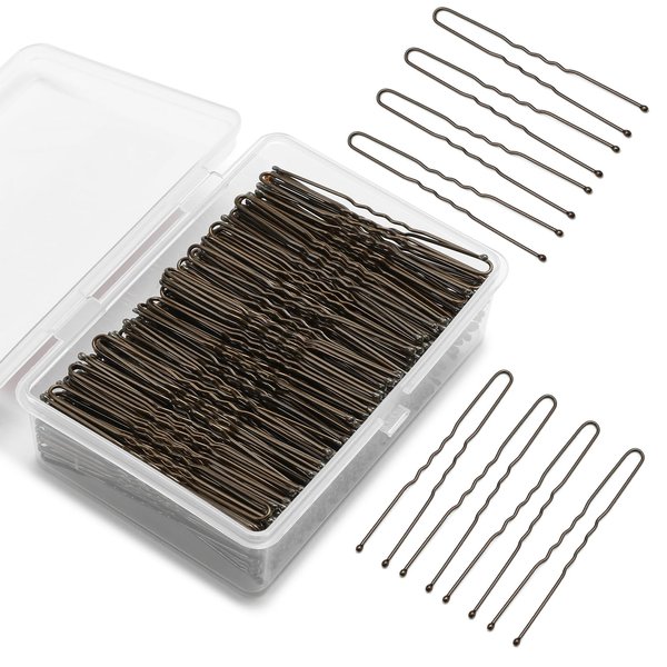 Mia Klein U Shaped Hair Pins -2.4 Inch 250 Count, Professional Hair Styling Pins for Women, Girls, and Hairdressing Salons - Includes Clear Storage Box for Updos and Bun Hair (Brown)