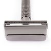 QSHAVE Butterfly Open Long Handle Double Edge Safety Razor for Men or Women, Nostalgic (1 Razor + Leather Protective Sleeve + 5 pcs Titanium Coated Blades)