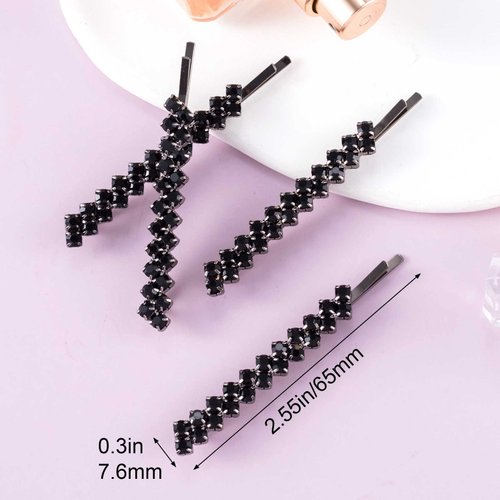 OIIKI 8PCS Black Rhinestones Hair Pins, Women Crystal Hair Bobby Pins, Sparkle Rhinestone Metal Hair Clips, Girls Hair Jewelry Accessories for Parties or Daily Use (4 Pairs)