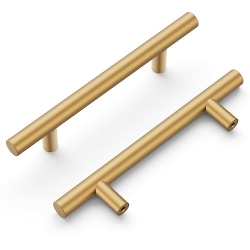Hickory Hardware 10 Pack Kitchen Cabinet Handles, Drawer Pulls for Doors & Dresser Drawers, Hardware for Bathroom, 3-3/4 Inch (96mm) Hole Center, Brushed Brass, Heritage Collection