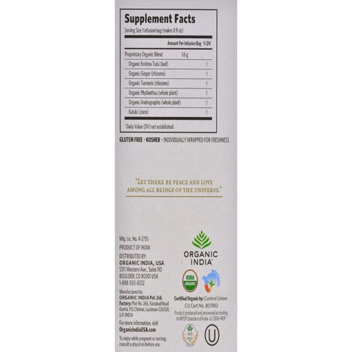 Organic India Tulsi Cleanse Herbal Tea - Calming & Detoxifying, Immune Support, Adaptogen, Vegan, Gluten-Free, USDA Certified Organic, Non-GMO, Caffeine-Free - 18 Infusion Bags, 1 Pack