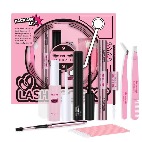 PRO DIY Lash Extension Tools Kit Lash Clusters Tools Lash Bond and Seal Lash Overnighter Cluster Lash Tweezer for Beginner DIY Lashes at Home (DIY Lash Tools)
