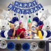 Blue and Silver Birthday Decorations for Men Boys, Navy Blue Silver Party Decoration Royal Bue Silver Birthday Balloons Happy Birthday Banner Pom Poms Silver Fringe Curtain for Birthday Party Supplies