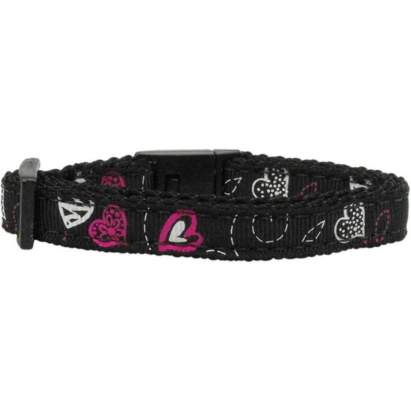 Mirage Pet Products Crazy Hearts Nylon Cat Safety Collars, Black