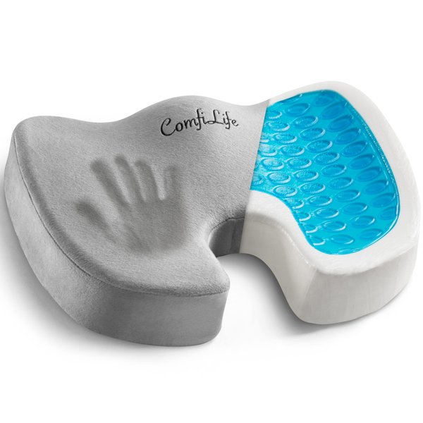 ComfiLife Gel Enhanced Seat Cushion – Office Chair Cushion – Non-Slip Gel & Memory Foam Coccyx Cushion for Tailbone Pain - Desk Chair Car Seat Cushion Driving - Sciatica & Back Pain Relief (Gray)