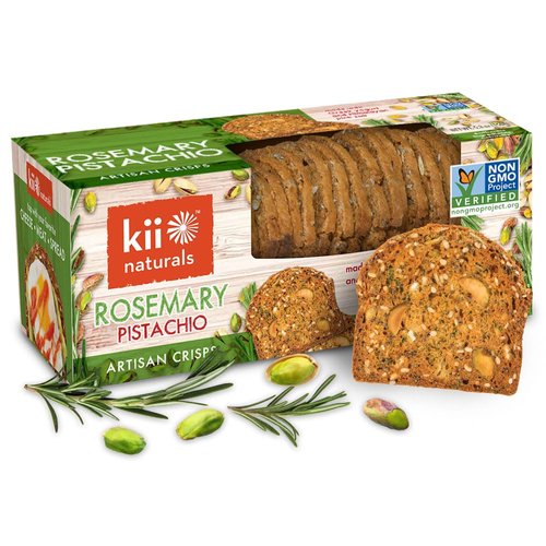 Kii Naturals Artisan Crisps, Healthy Snack Crackers for Cheese, Meats, Spreads, Charcuterie Board - Non-GMO, Kosher, No Preservatives, Hand-Crafted - Rosemary Pistachio, 5.3 Ounce (Pack of 1)