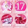 Pink 17th Birthday Decorations for Girls Boys Pink Happy 17th Birthday Door Cover Banner & 18Pcs Happy 17th Birthday Balloons Decorations for Hot Pink 17th Birthday Anniversary Party Supplies