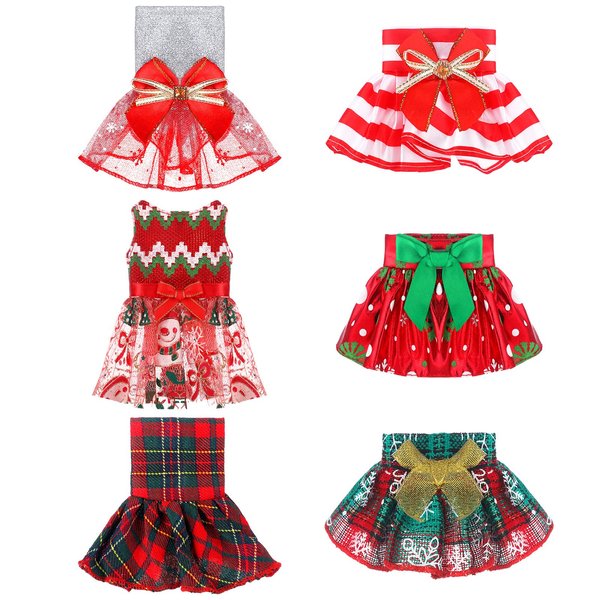 6 Pieces Christmas Doll Skirts Set Christmas Elf Accessories Dress for Doll Clothing Xmas Doll Clothes Christmas Doll Clothing Costume Accessories, 6 Style