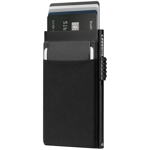 DUGRAFT Card Holder with Money Pocket Mens Minimalist Slim Aluminum Metal Pop Up Wallet RFID Blocking Card Case with Gift Box, Holds 5 Cards and Cash (Black)
