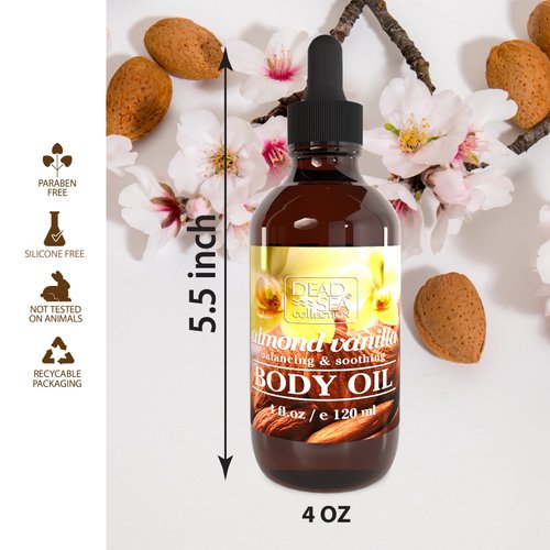 Dead Sea Collection Body Oil for Dry Skin - Almond Vanilla & Vitamin E Moisturizing Oil - Anti-Aging and Skin Elasticity Support - (4 fl.oz)