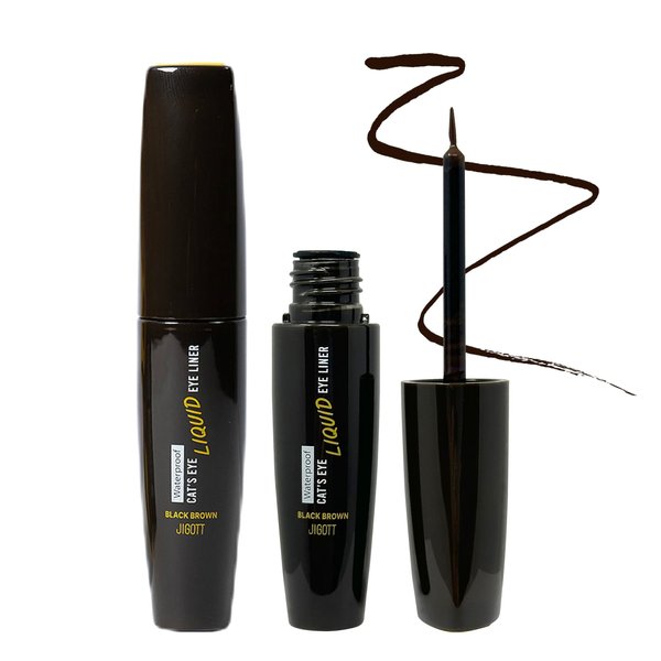 Jigott - Cat's Eye Waterproof Liquid Eyeliner Black Brown, (0.31floz / 9g X 2EA) - Korean Beauty Makeup, Smudge-proof, Long-lasting. 2 PACK.