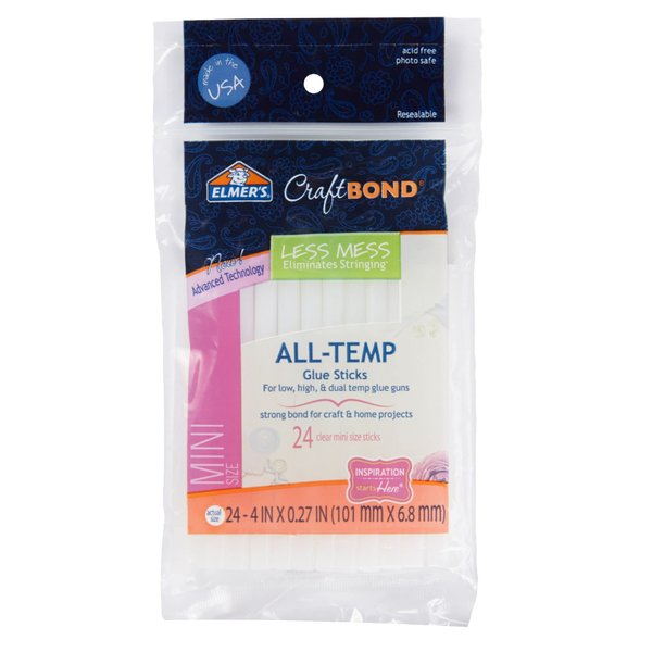 Elmer’s CraftBond Less Mess All-Temp Mini Glue Sticks, 4” x 0.27”, 1 Pack of 24 Sticks